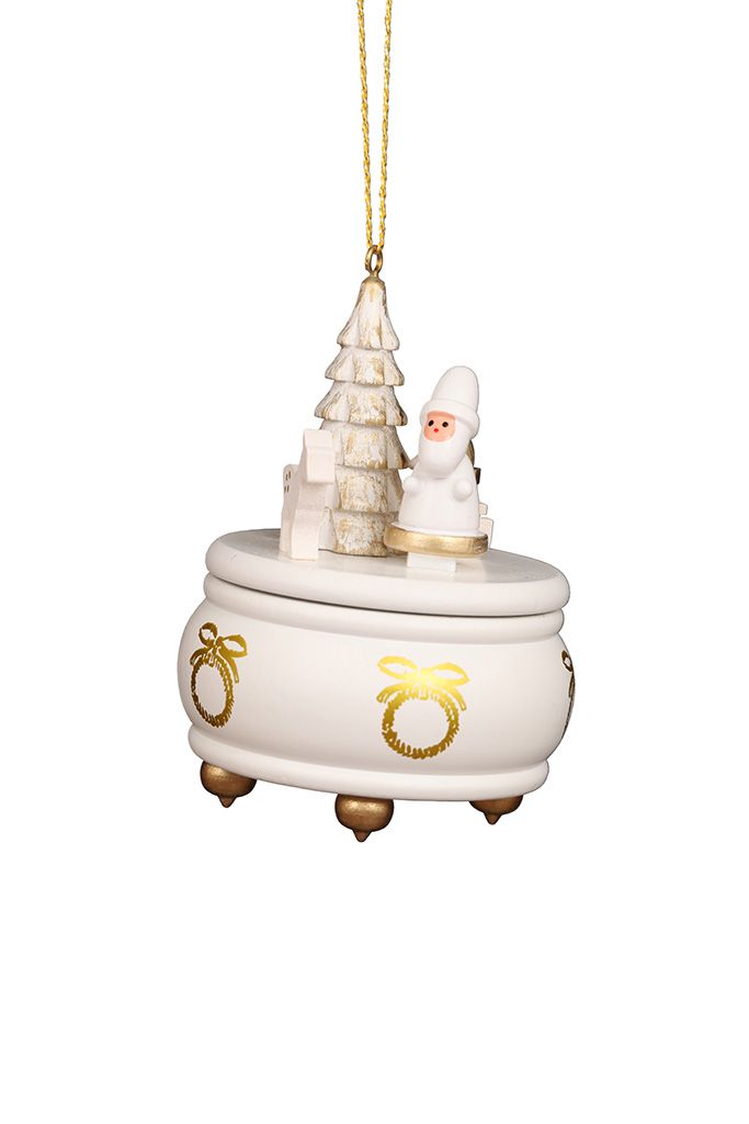 Music Box - White and Gold Santa - Christmas Tree Decoration