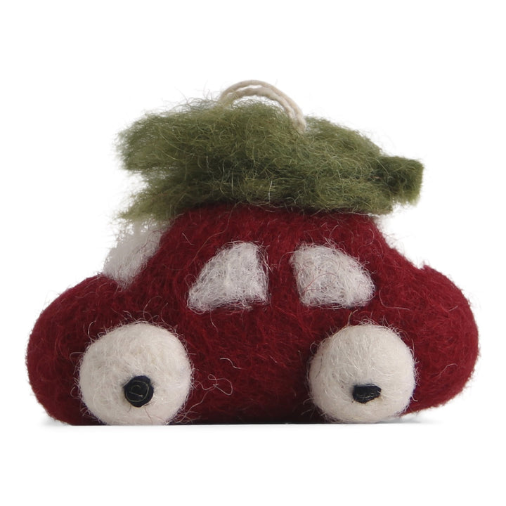 Felt Christmas Tree Decoration - Red Car with Tree