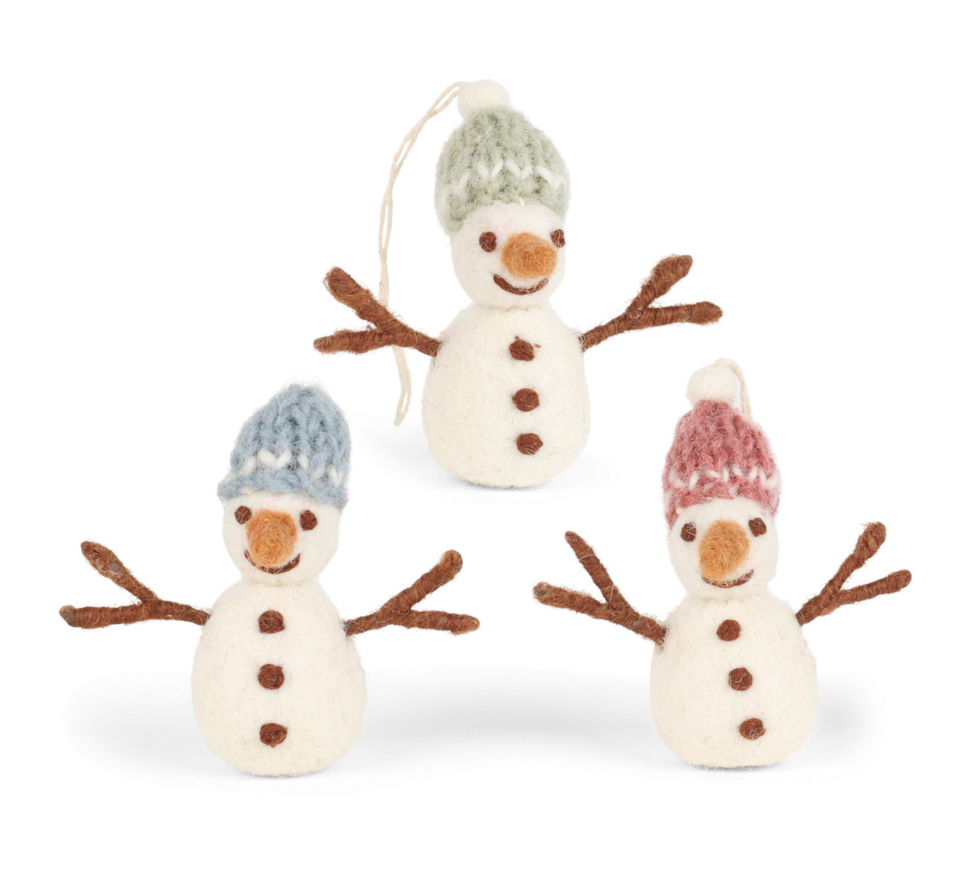 Felt Christmas Tree Decoration - Snowmen with Colorful Hats (Set of 3)