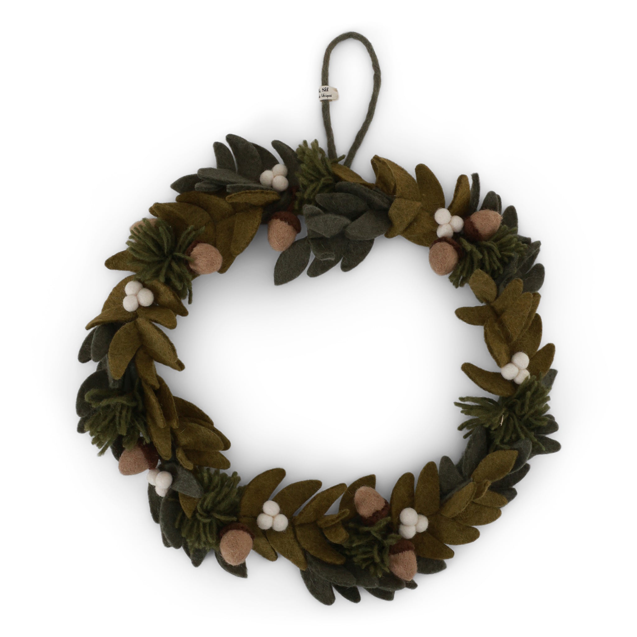 Felt Christmas Wreath - White Berries & Acorns
