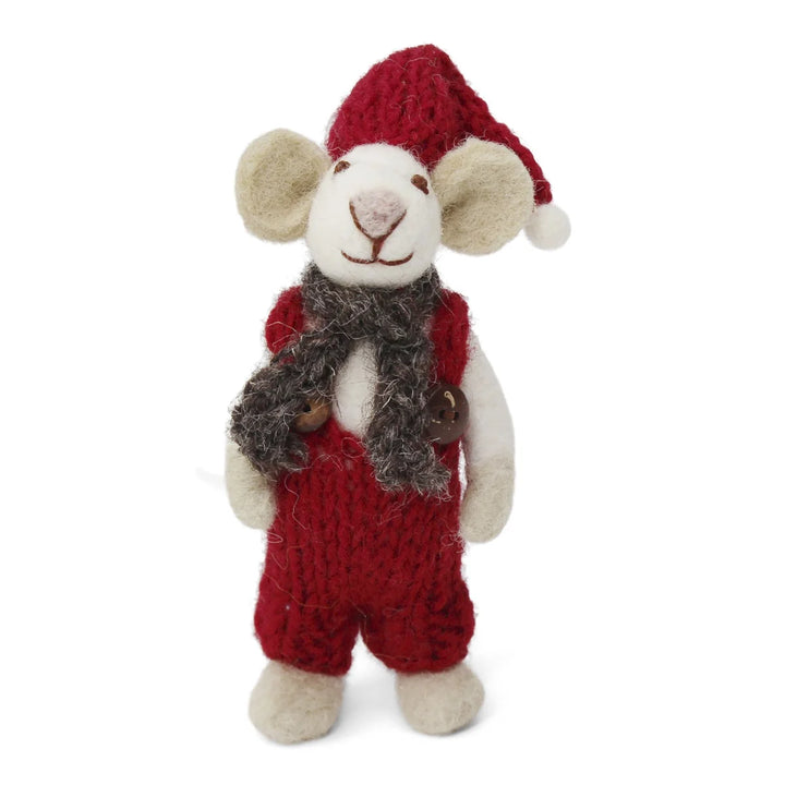Christmas Figurine - Winter Mouse Boy (Small) With Scarf and Hat (White)