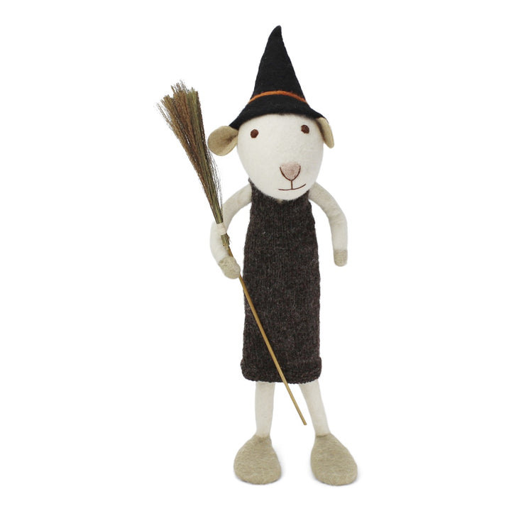 Fall and Halloween Figurine - Mouse with Broom (White) - Extra Large