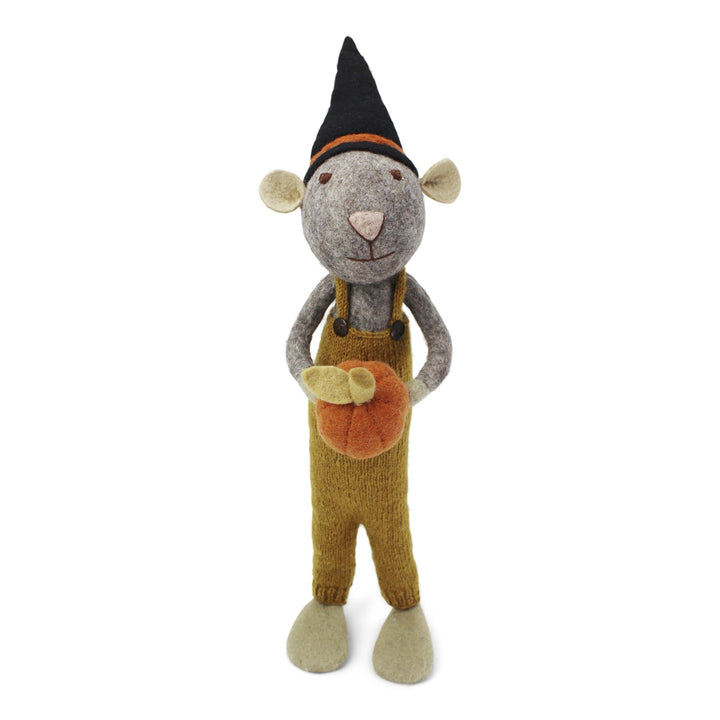 Fall and Halloween Figurine - Mouse with Pumpkin (Grey) - Extra Large