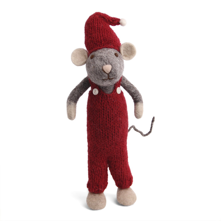 Christmas Figurine - Winter Mouse Boy (Large) with Overalls