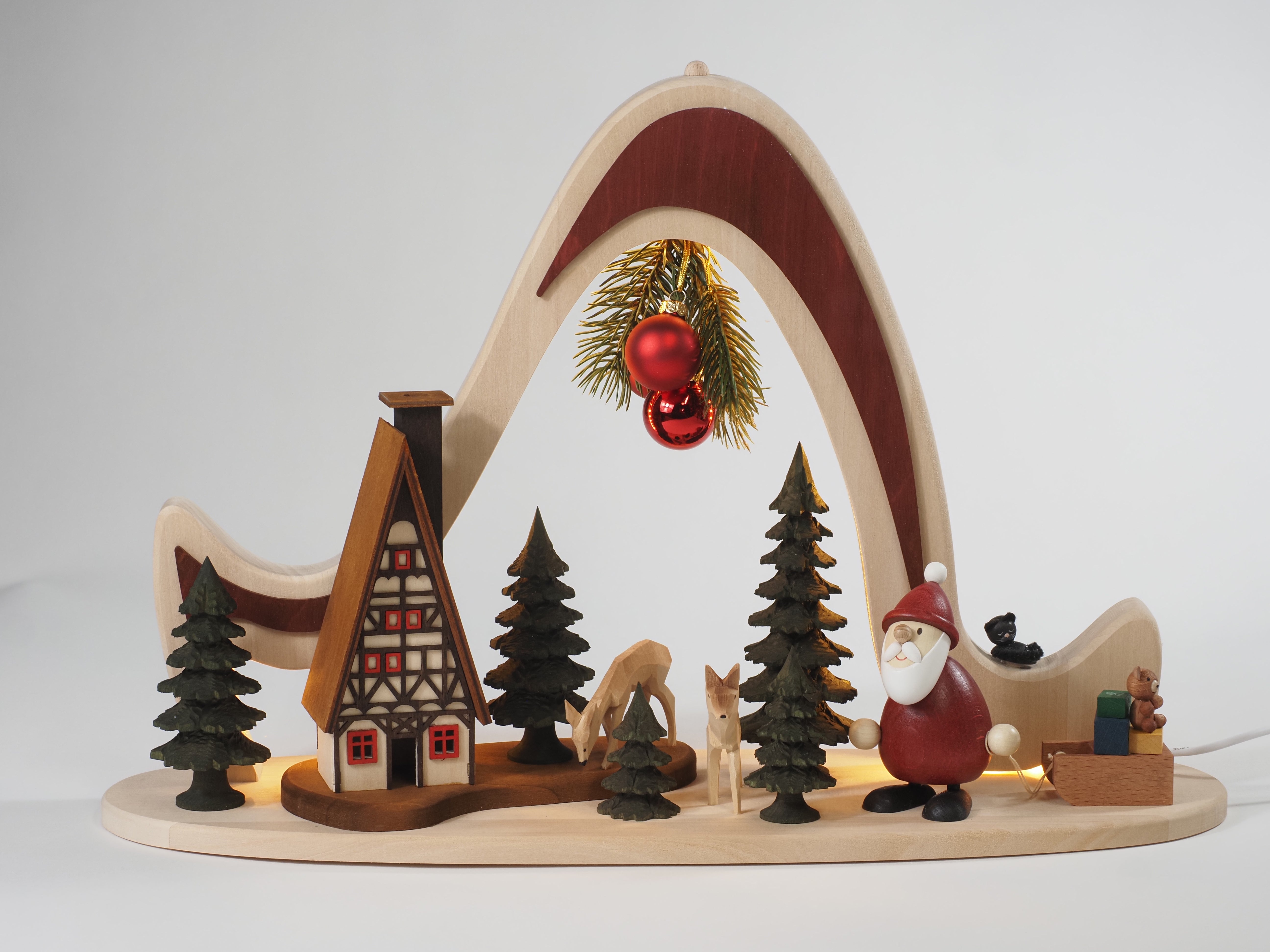 Lighted Arch (Schwibbogen) - Premium - Sleek Arch - Santa in the Forest