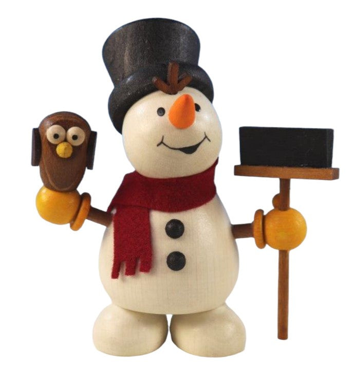 Weihnachtsmann Collectibles - Large Snowman with Owl and Broom