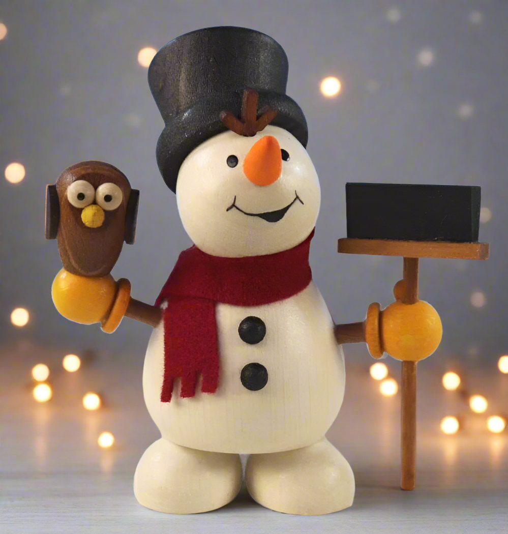 Weihnachtsmann Collectibles - Large Snowman with Owl and Broom
