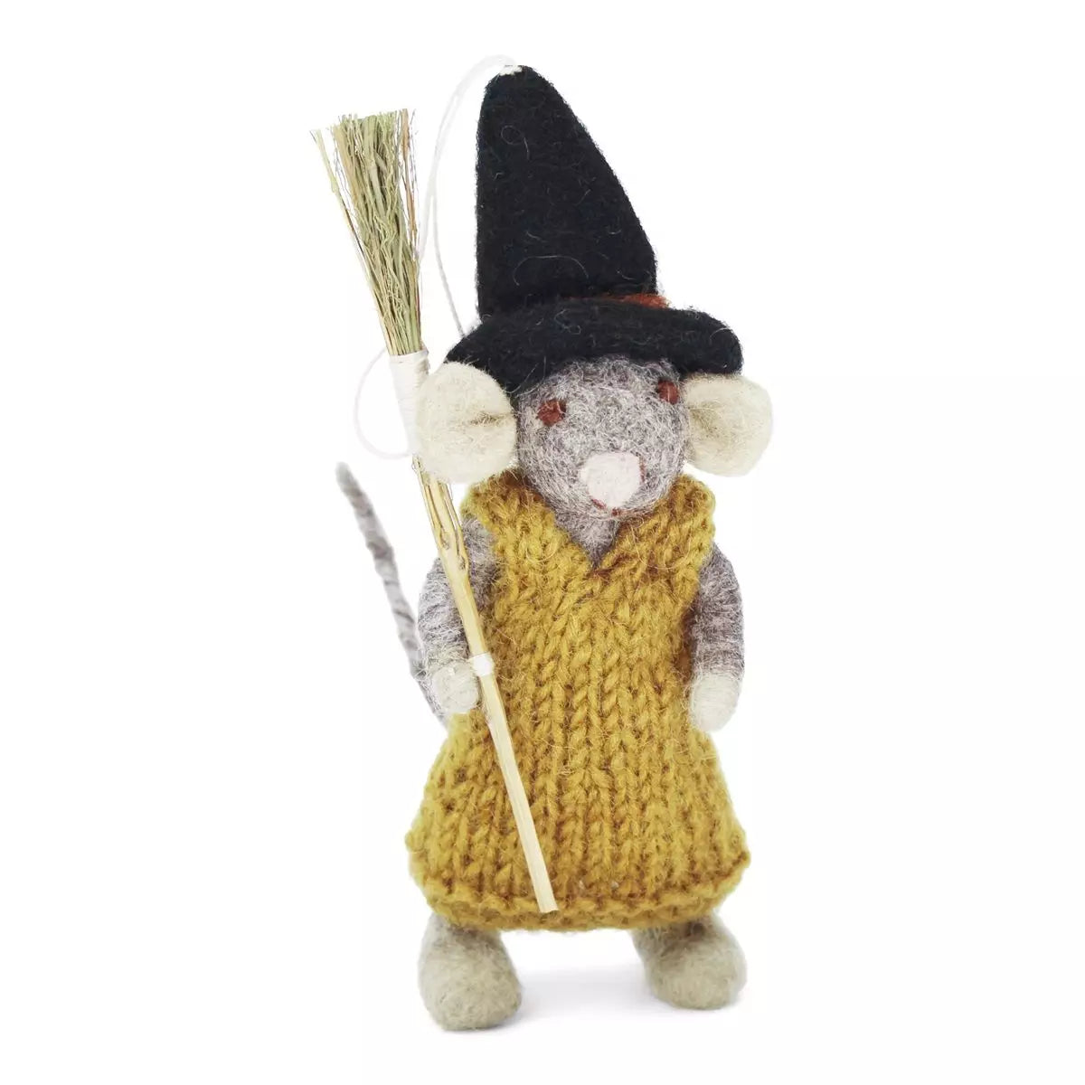 Felt Figurine - Mouse Girl with Broom