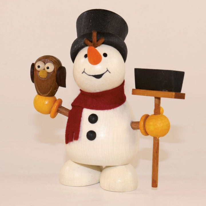 Weihnachtsmann Collectibles - Large Snowman with Owl and Broom