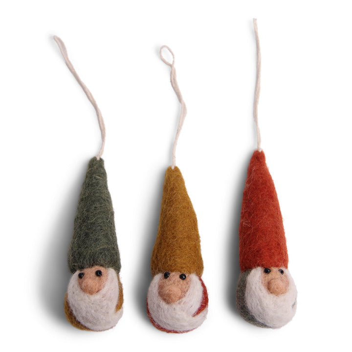 Felt Christmas Tree Decoration - Gnome Faces (Set of 3) - Rustic Colors