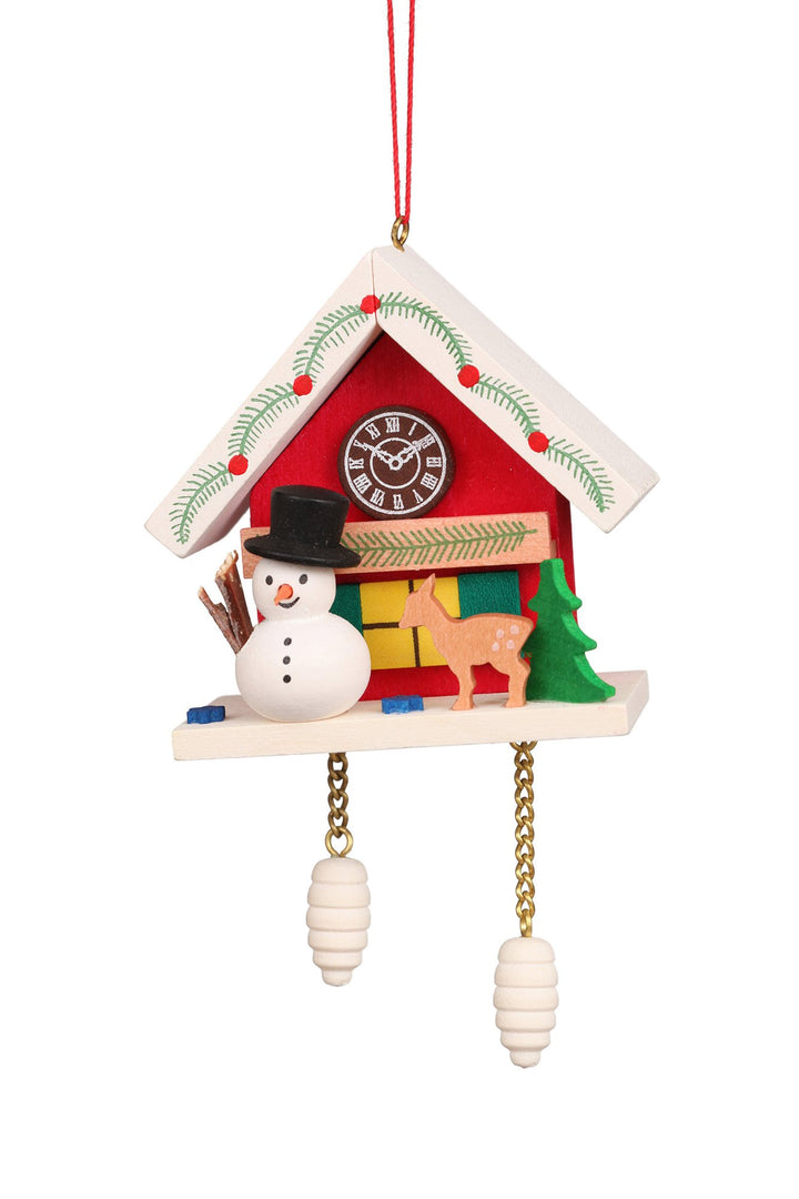 Cuckoo Clock - Snowman under snow-capped Roof - Christmas tree decoration