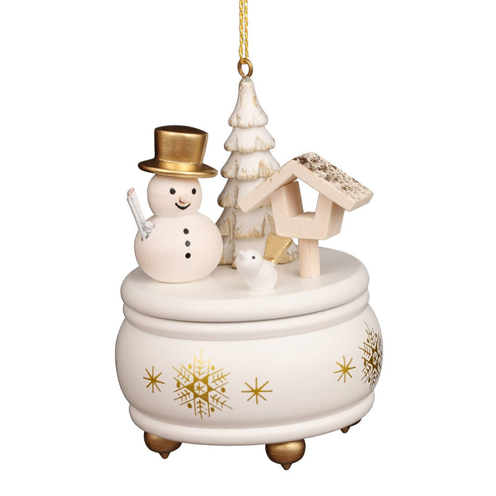 Music Box - White and Gold Snowman - Christmas Tree Decoration