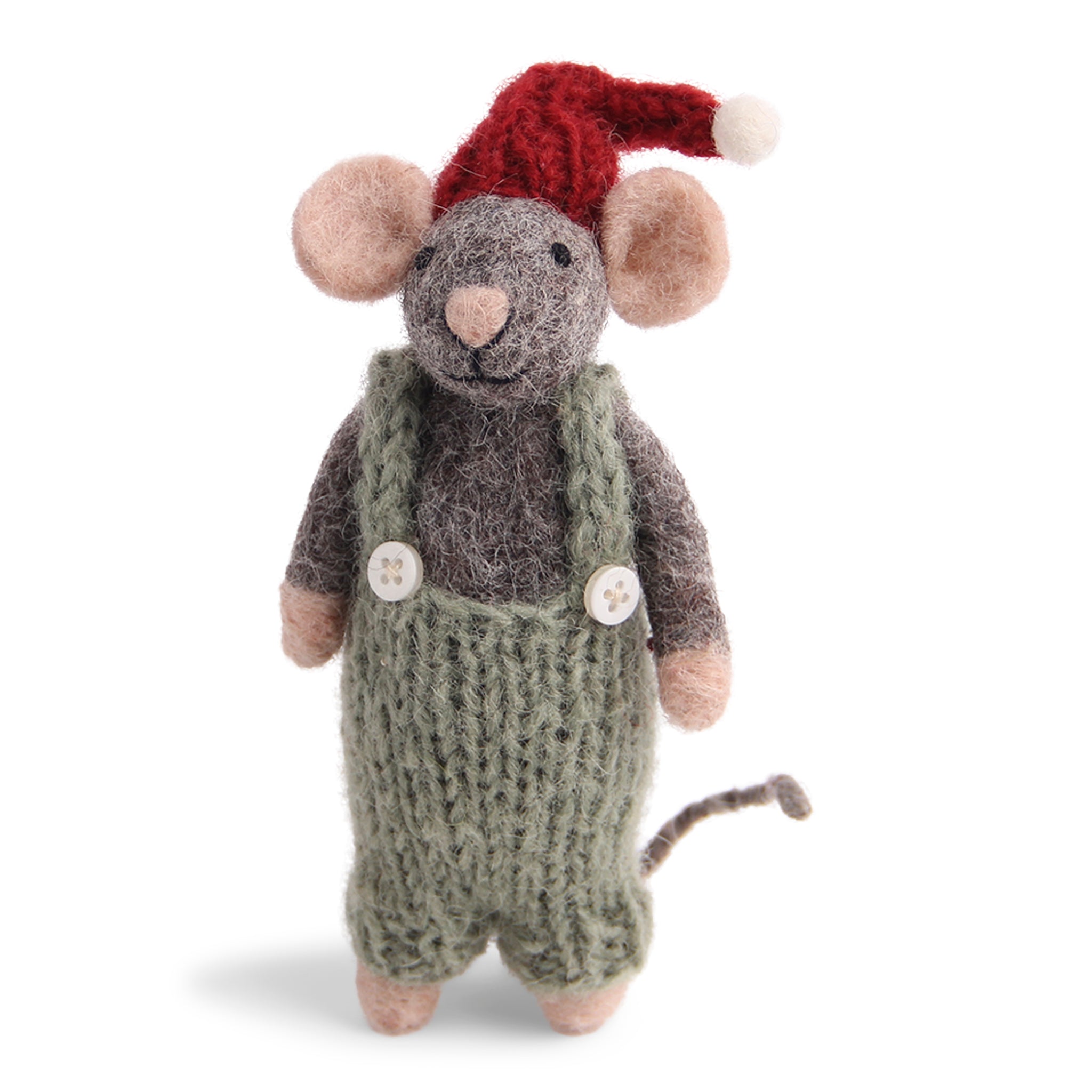 Christmas Figurine - Winter Mouse (Medium) with Green Overalls (Grey)