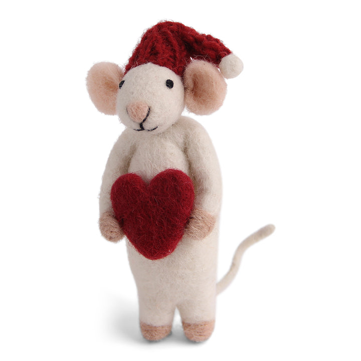 Christmas Figurine - Winter Mouse (Medium) with Heart (White)