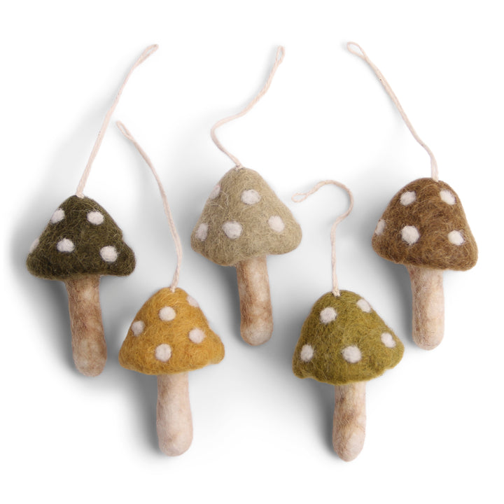 Fall and Christmas Hanging Decoration - Mushrooms in Neutral Tones (Set of 5)