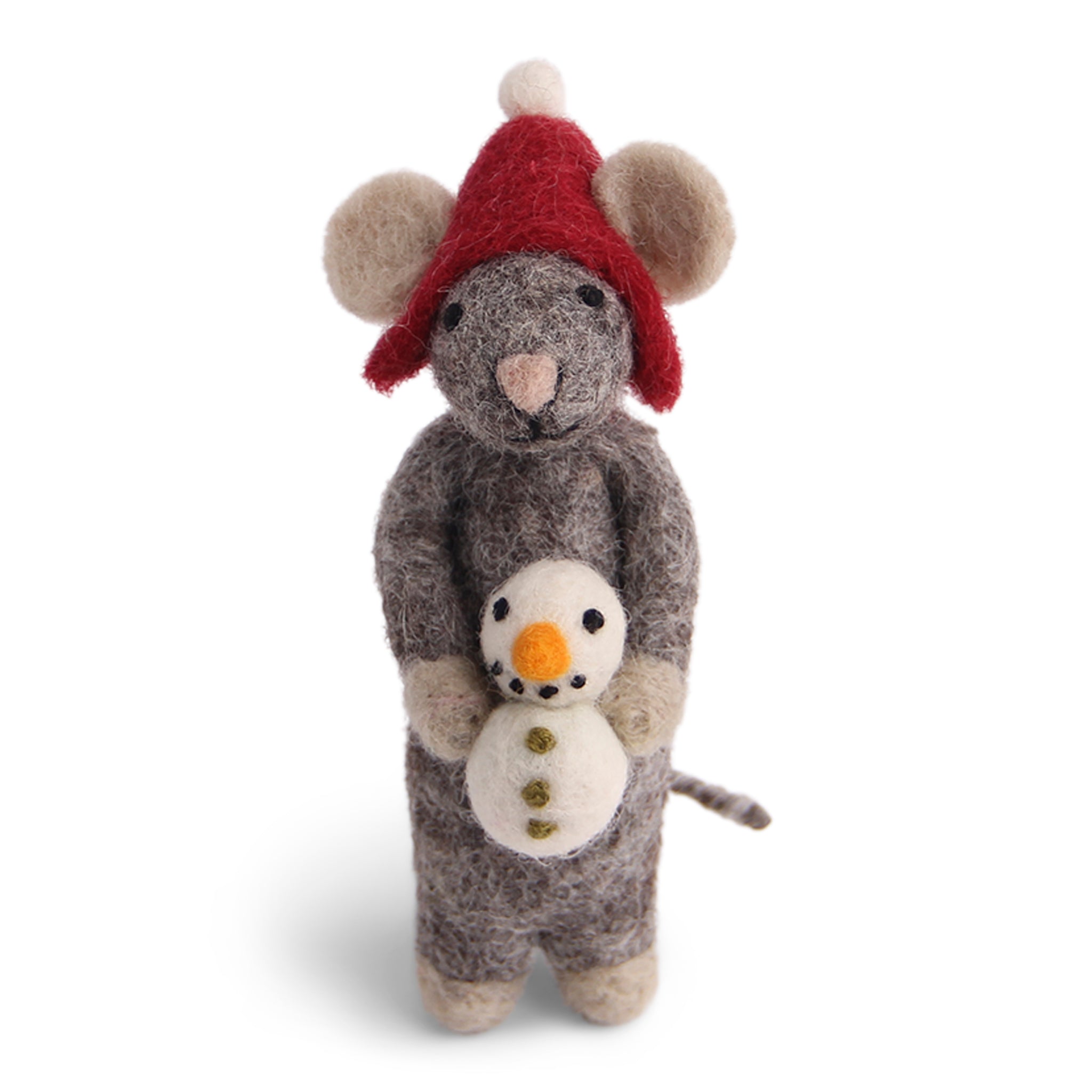 Christmas Figurine - Winter Mouse (Medium) with Snowman (Grey)