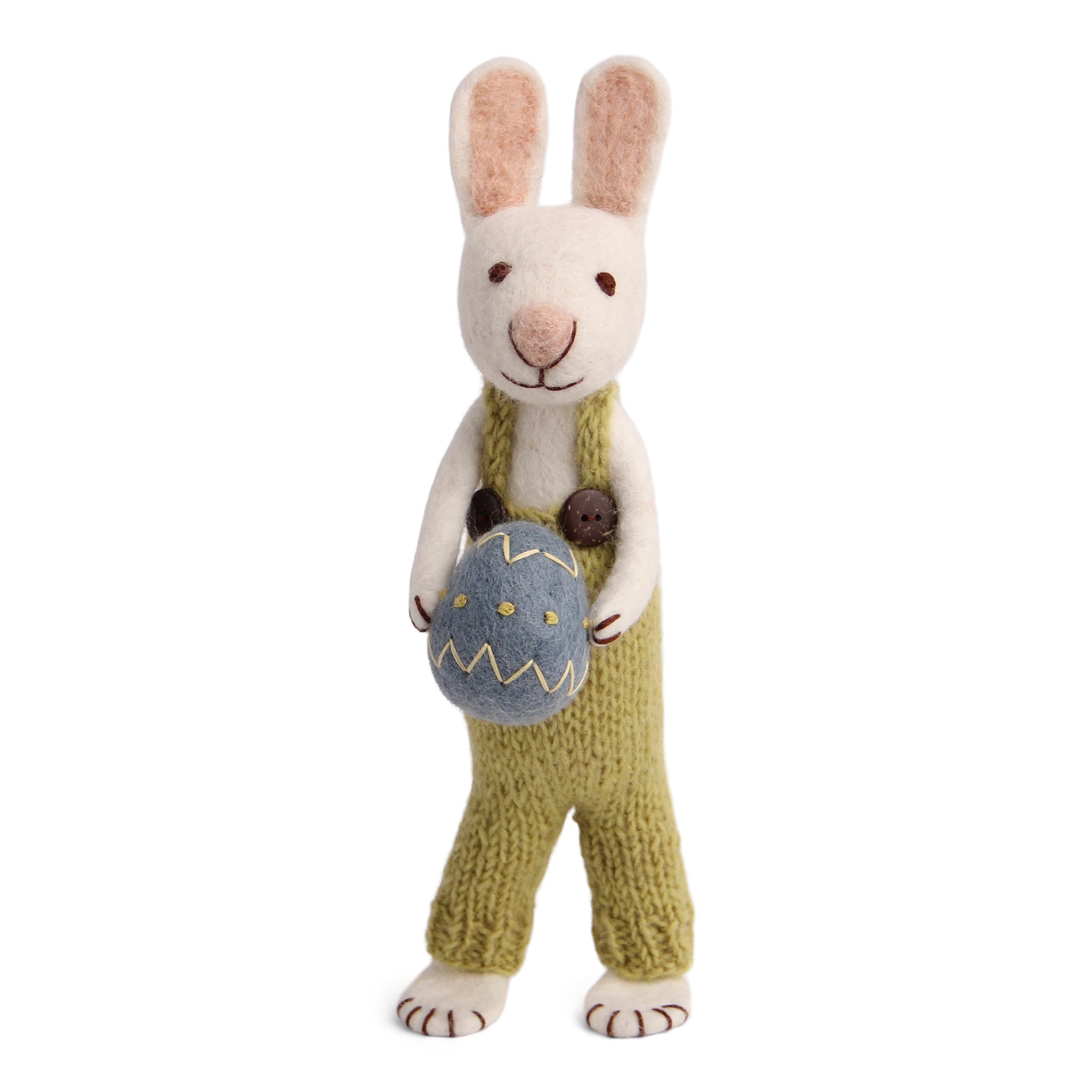 Easter Bunny Figurine - Bunny with Green Overalls and Egg