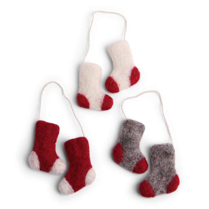 Felt Christmas Tree Decoration - Adorable Socks (Set of 3 Pairs)