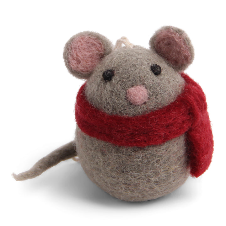 Felt Christmas Tree Decoration - Baby Mouse with Scarf