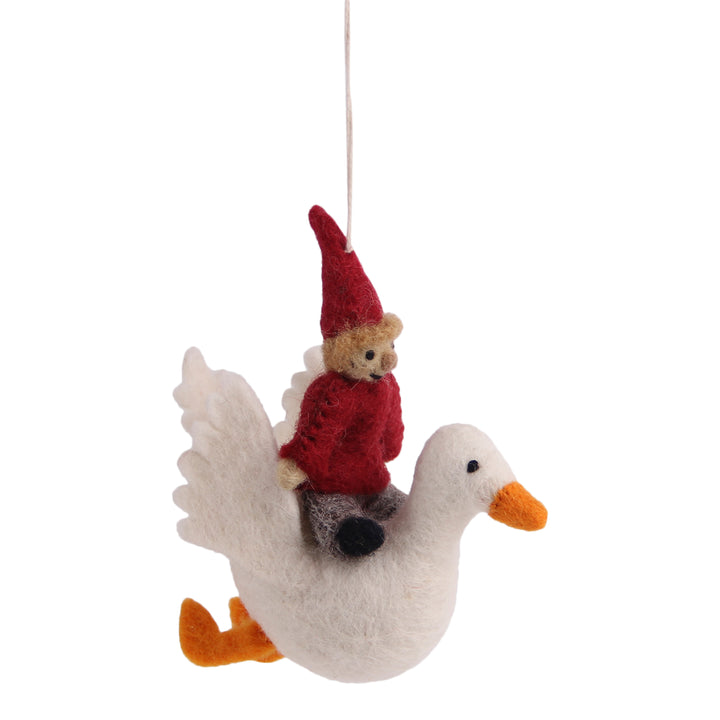 Felt Christmas Tree Decoration - Pixie Riding a Swan