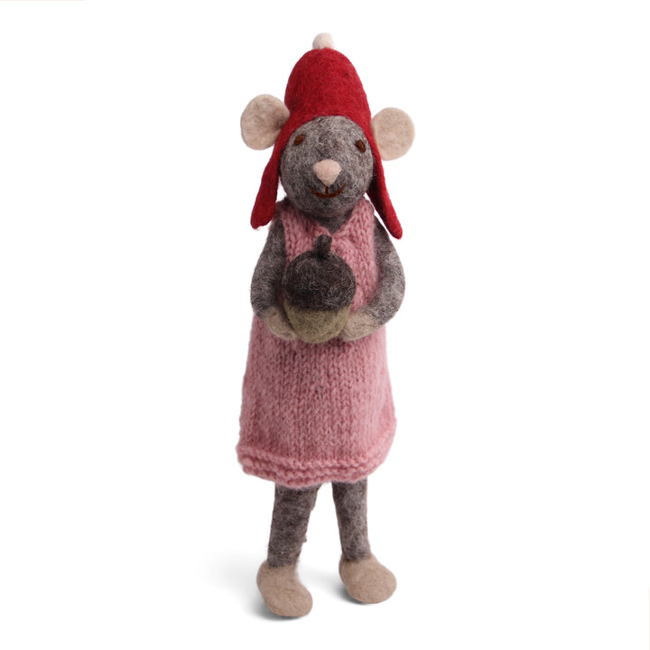 Christmas Figurine - Winter Mouse with Acorn (Grey) - Large