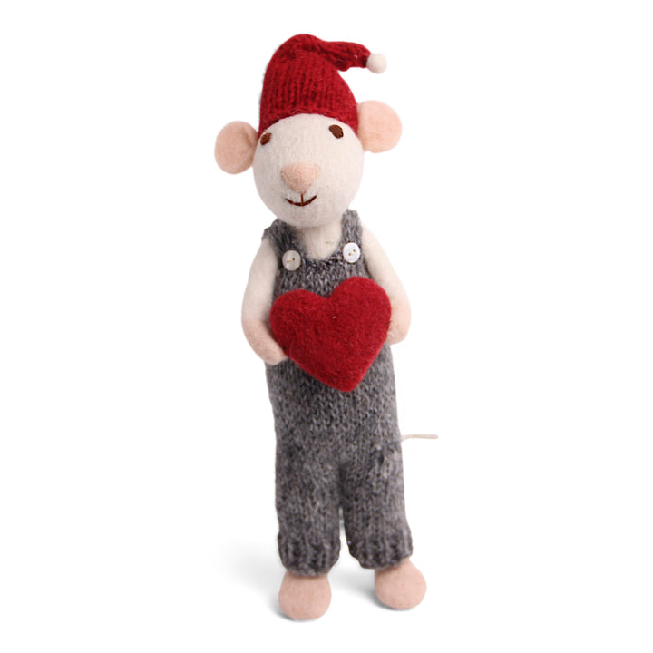 Christmas Figurine - Winter Mouse with Heart (White) - Large