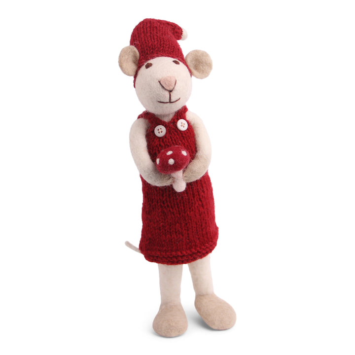 Christmas Figurine - Winter Mouse with Mushroom (White) - Large