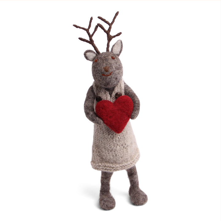 Christmas Figurine - Reindeer with Heart (Grey) - Large