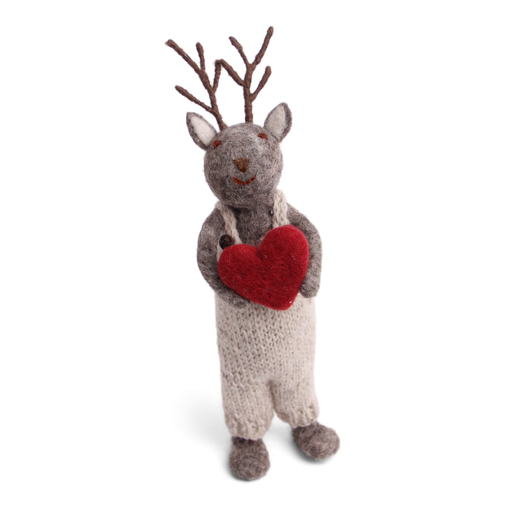 Christmas Figurine - Reindeer with Heart (Grey) - Large