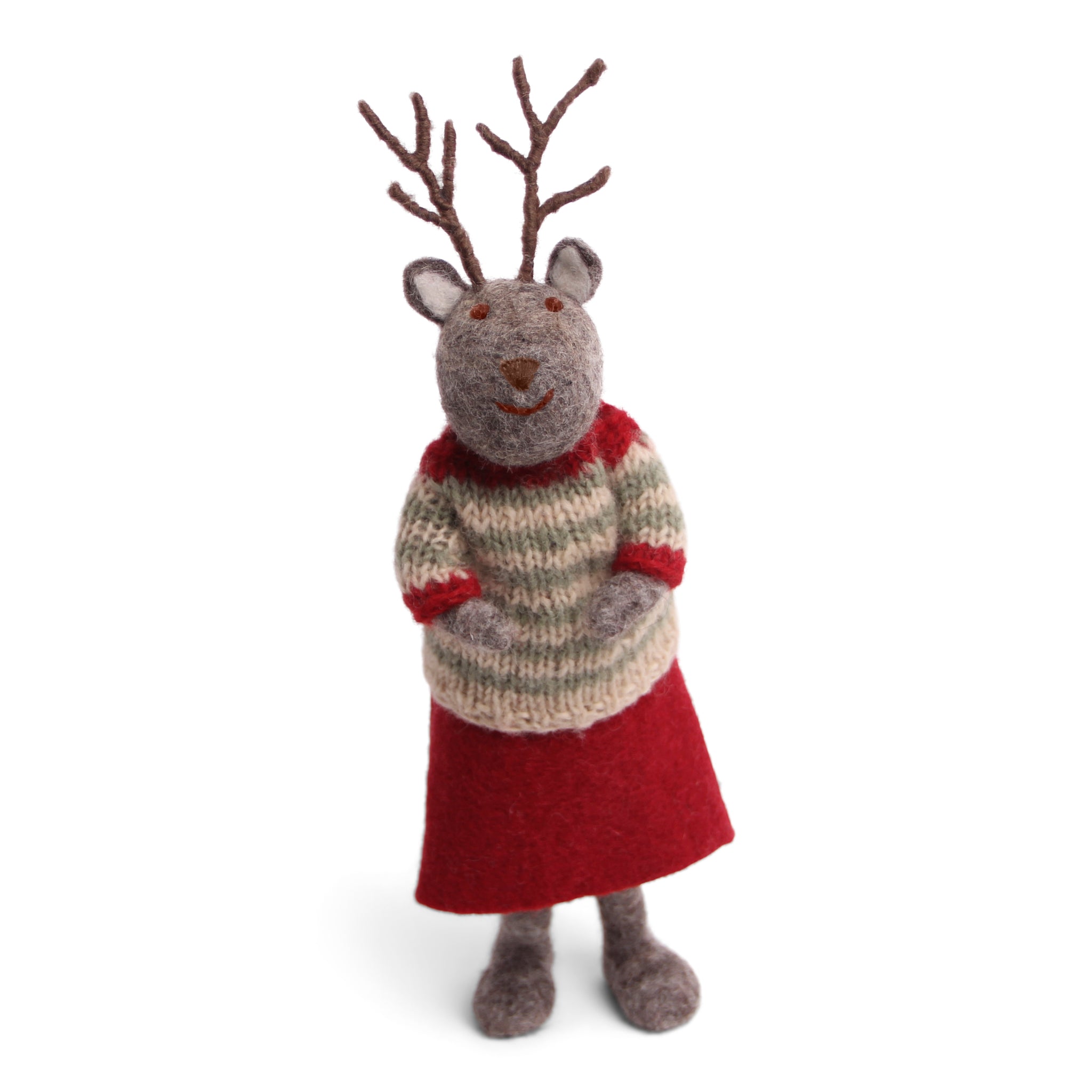 Christmas Figurine - Reindeer with Christmas Sweater (Grey) - Large