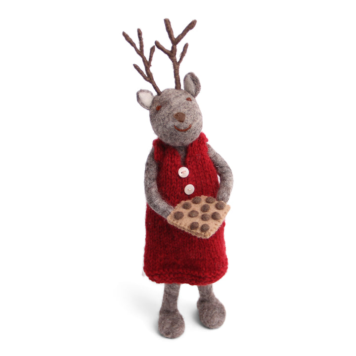Christmas Figurine - Reindeer Baking Cookies (Grey) - Large