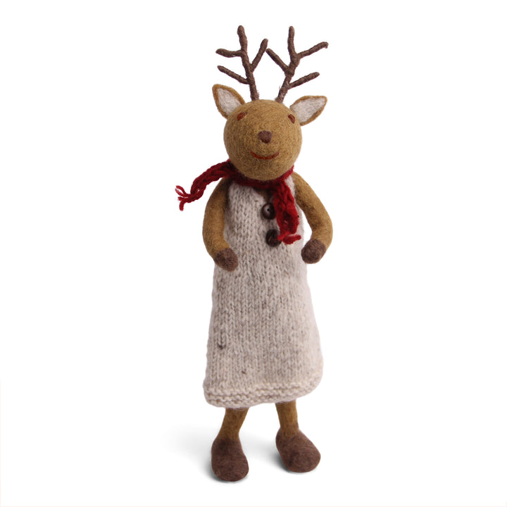 Christmas Figurine - Reindeer with Winter Scarf (Brown) - Large