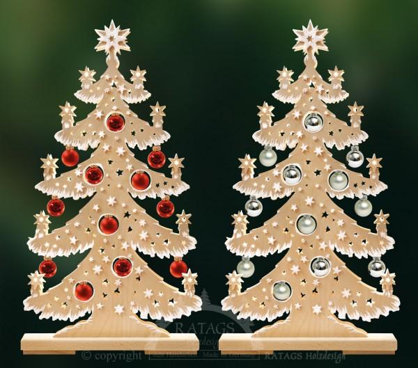 Lighted Arch (Schwibbogen) - Tree - Starlight Tree with Baubles (Red and Silver)