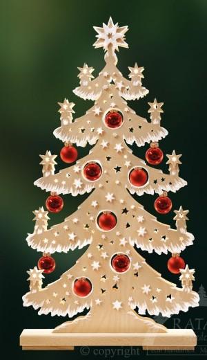 Lighted Arch (Schwibbogen) - Tree - Starlight Tree with Baubles (Red and Silver)