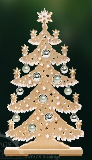 Lighted Arch (Schwibbogen) - Tree - Starlight Tree with Baubles (Red and Silver)