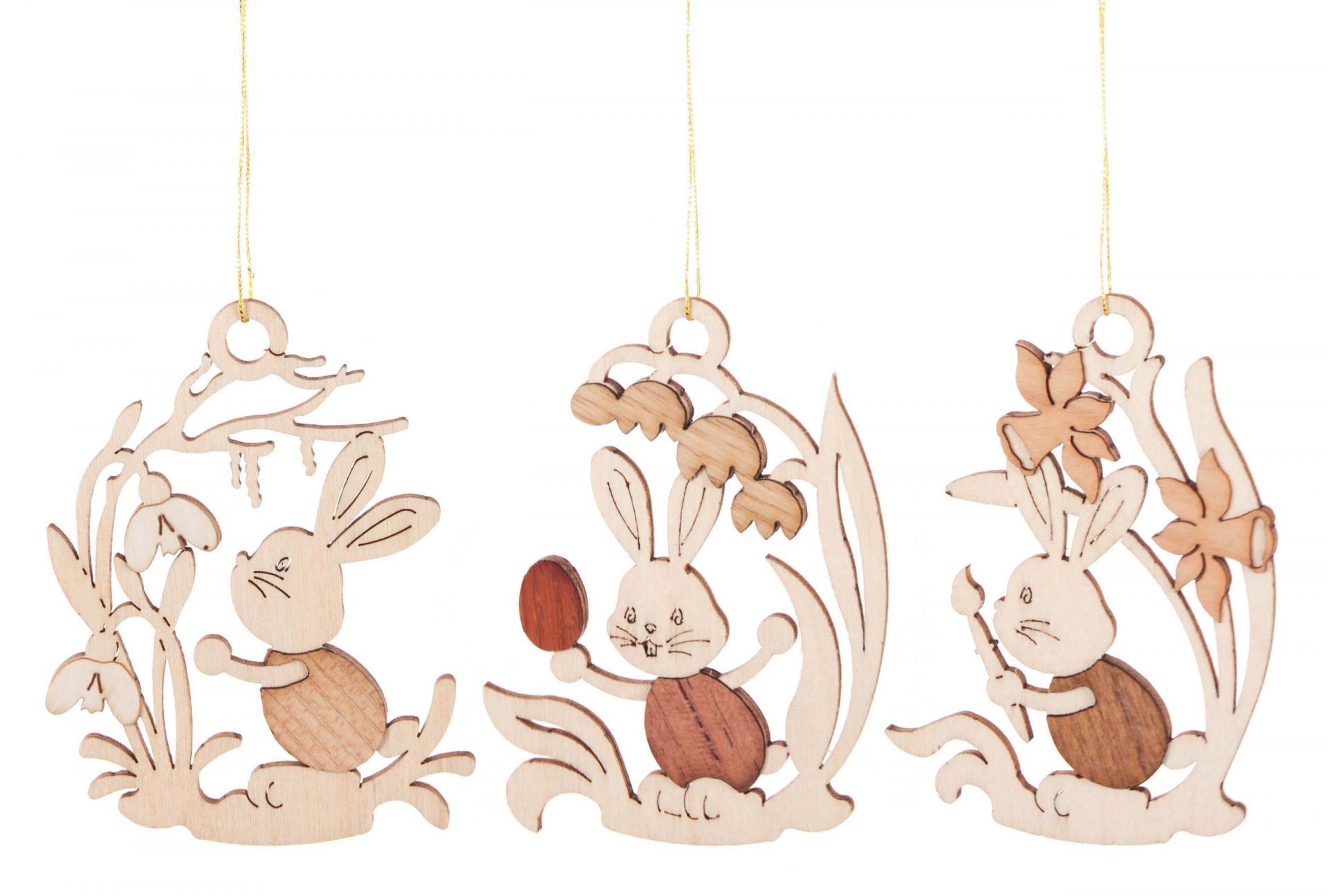 Easter Tree Decoration - Timber Cut-outs (Easter Bunnies and Flowers) Set of 3